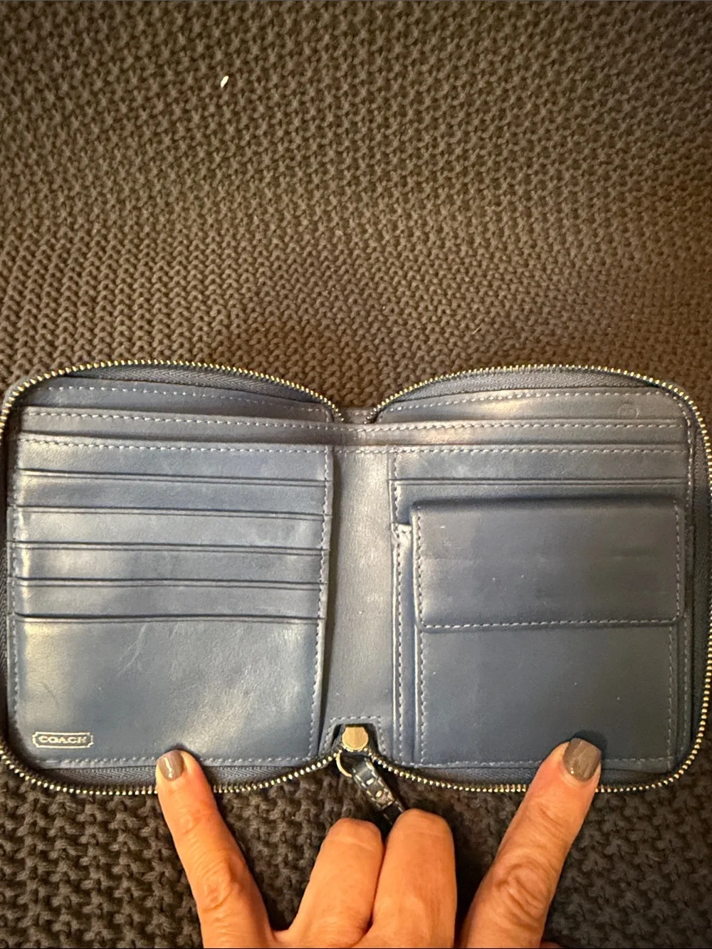 Coach Blue Signature Zip Wallet with Front Pocket